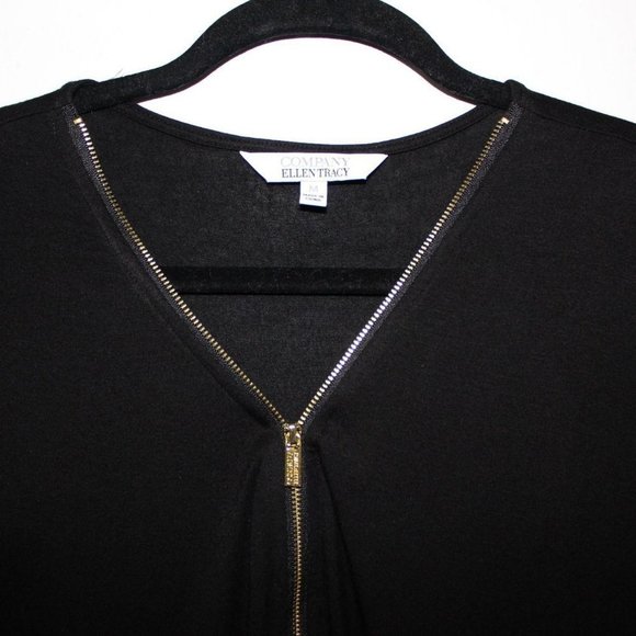 Tracey Ellen Black Zipper Blouse Medium with Gold - Picture 1 of 8